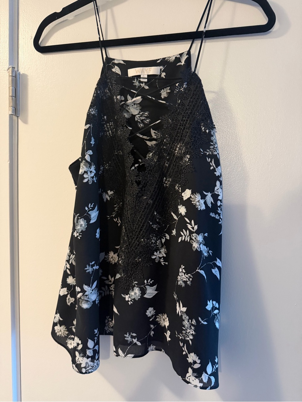 Wayf Black Floral A-Line Lace-Trim Skirt